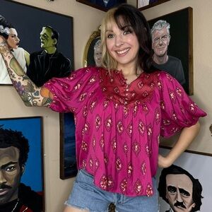 Anthropologie puff sleeve bohemian blouse